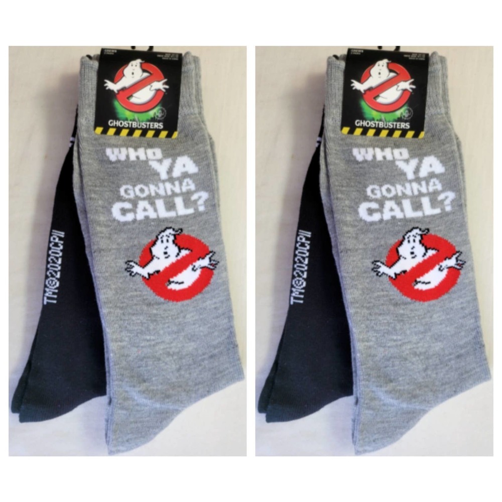 Ghostbusters Men's Crew Socks 4 Pack Large 10-13 Black Gray Who Ya Gonna Call